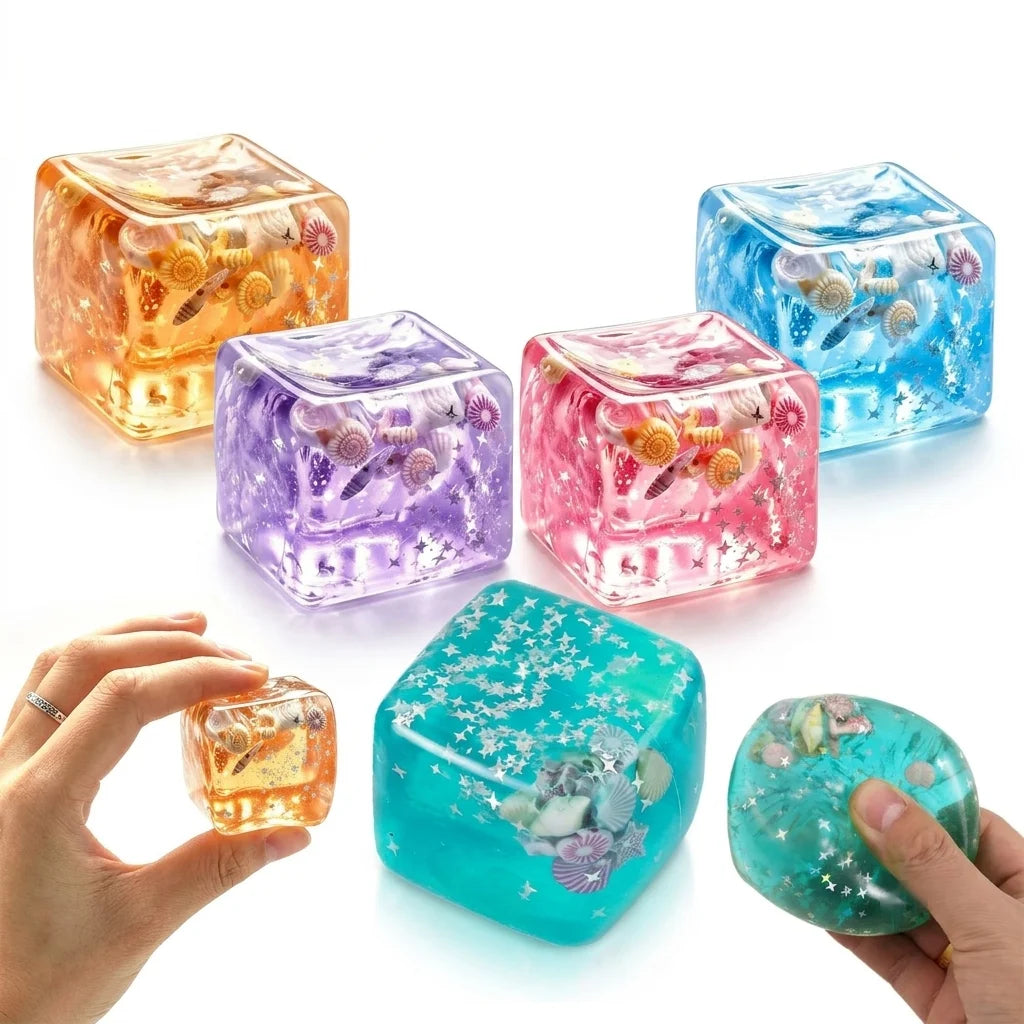Enchanting Ocean Island Soft Ice Cubes Stress Relief Squeeze Toy Hand Exercise Calming Tool for Adults & Kids Anxiety Squishy To